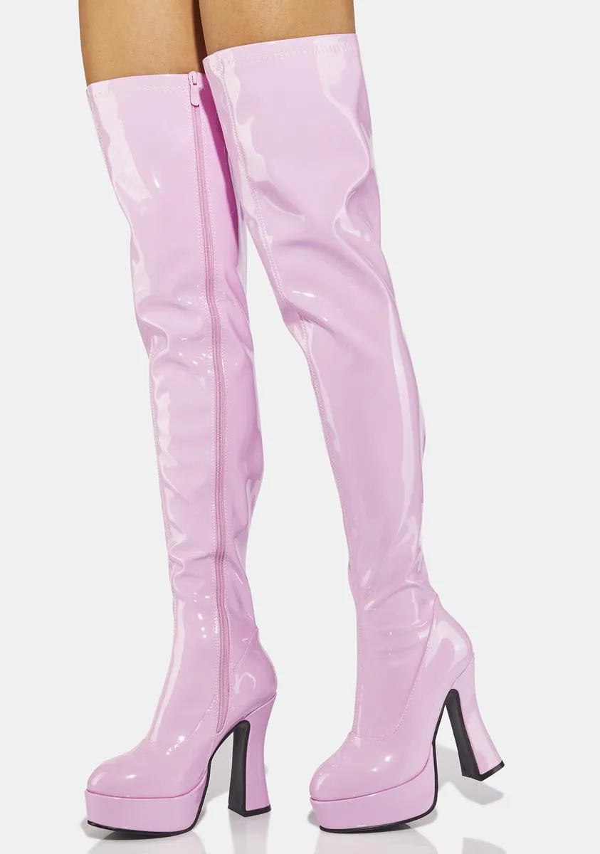 Pink Patent Thrill Thigh High Boots