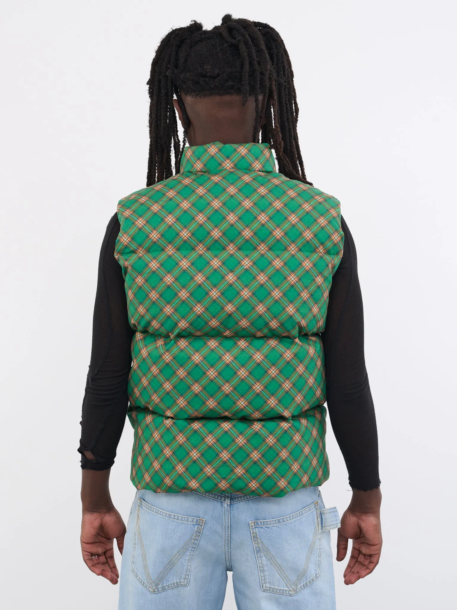 Plaid Puffer Vest (ERL06J008-GREEN-PLAID)