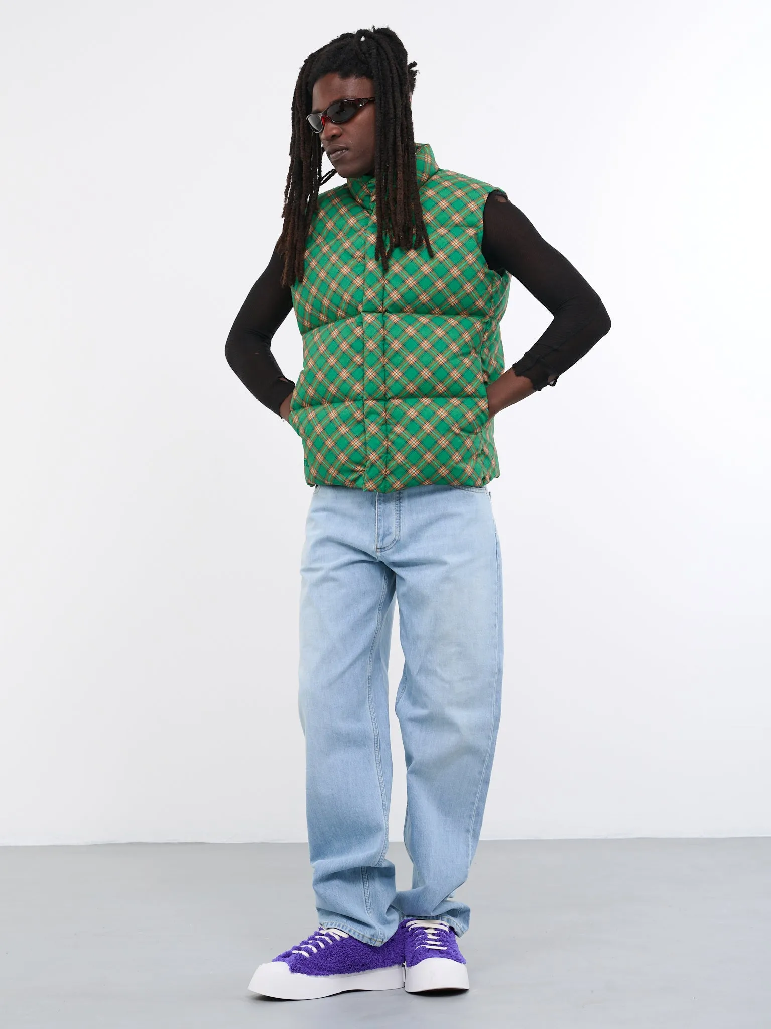 Plaid Puffer Vest (ERL06J008-GREEN-PLAID)