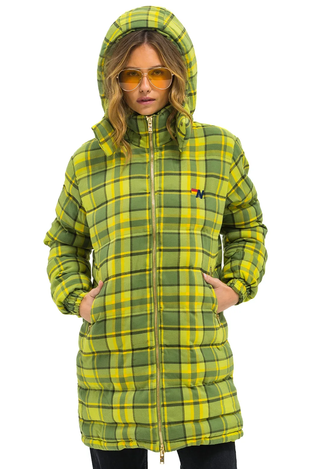 PLAID UNISEX LONG TREKKER JACKET - AVOCADO PLAID