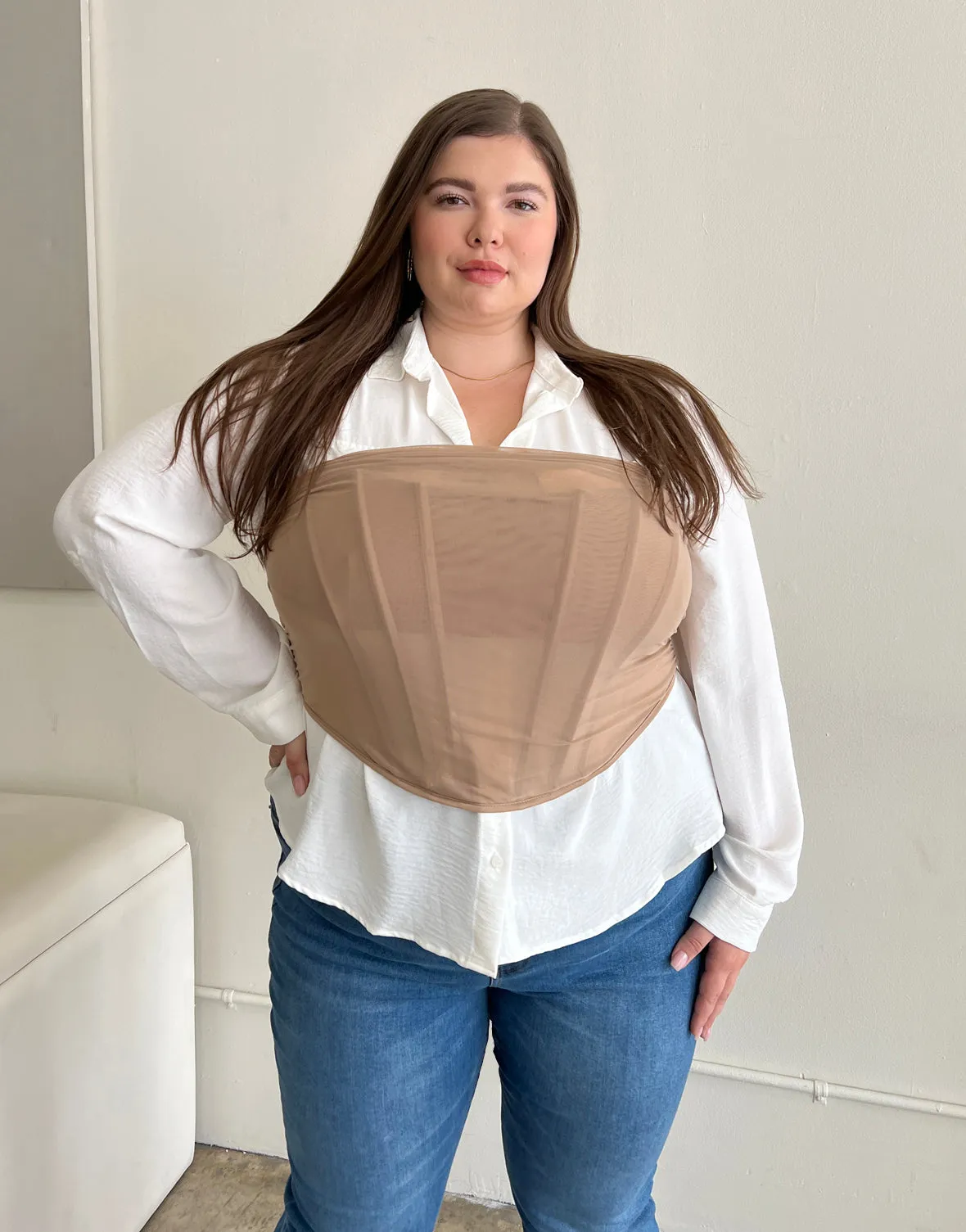 Plus Size Mesh Boned Corset Top