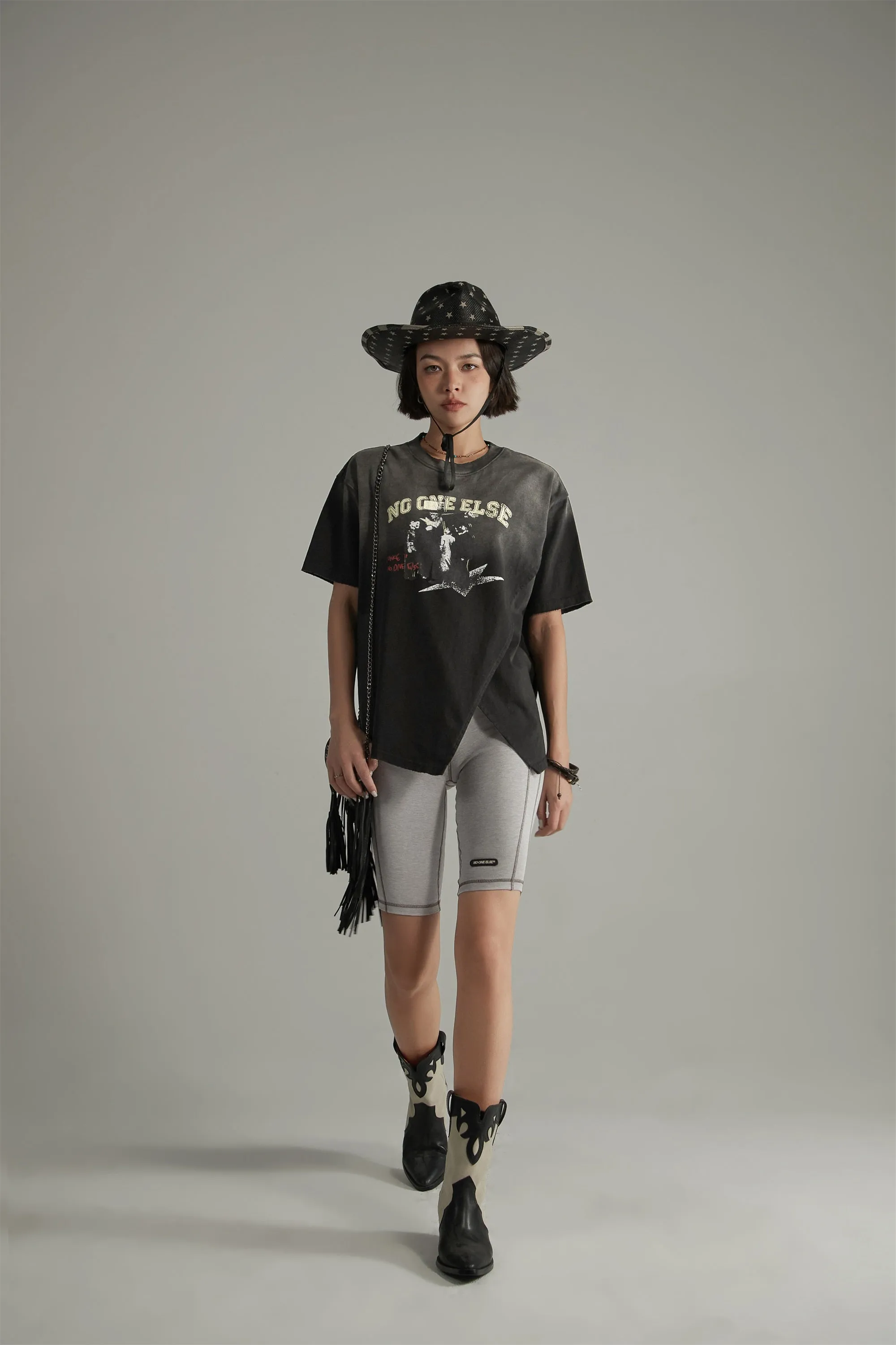 Printed Slit Asymmetrical T-Shirt