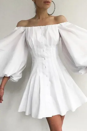 Puff sleeve one-shoulder dress