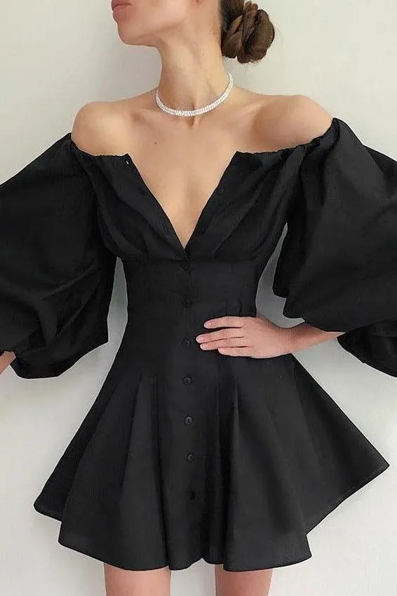 Puff sleeve one-shoulder dress