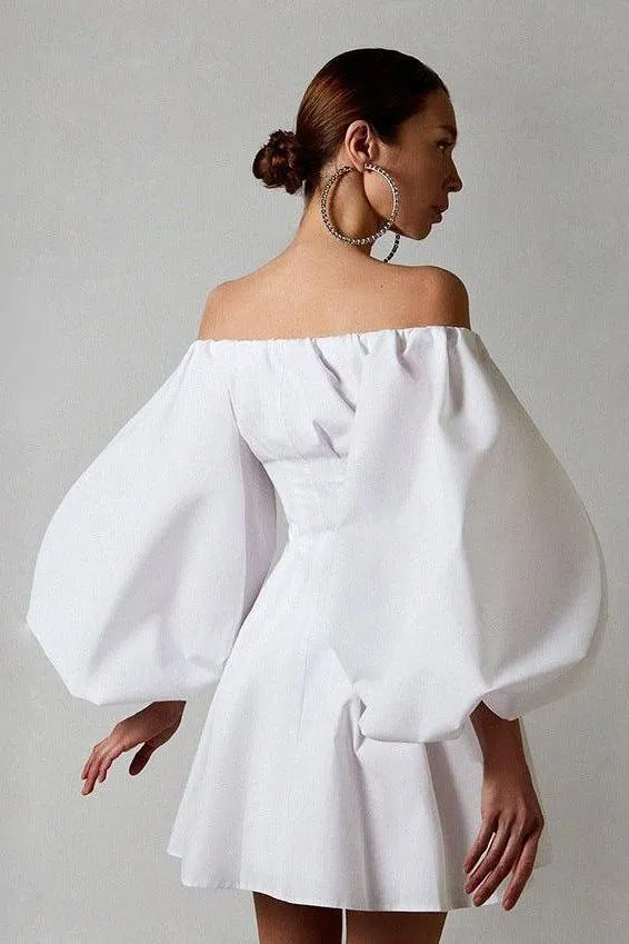 Puff sleeve one-shoulder dress