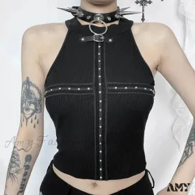 Punk Crop Shoulder Streetwear Off Top Backless