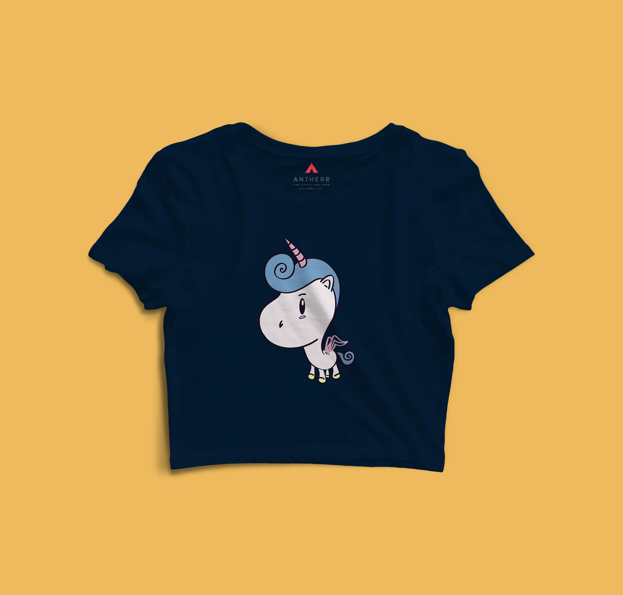 "CUTE UNICORN" - HALF SLEEVE CROP TOPS