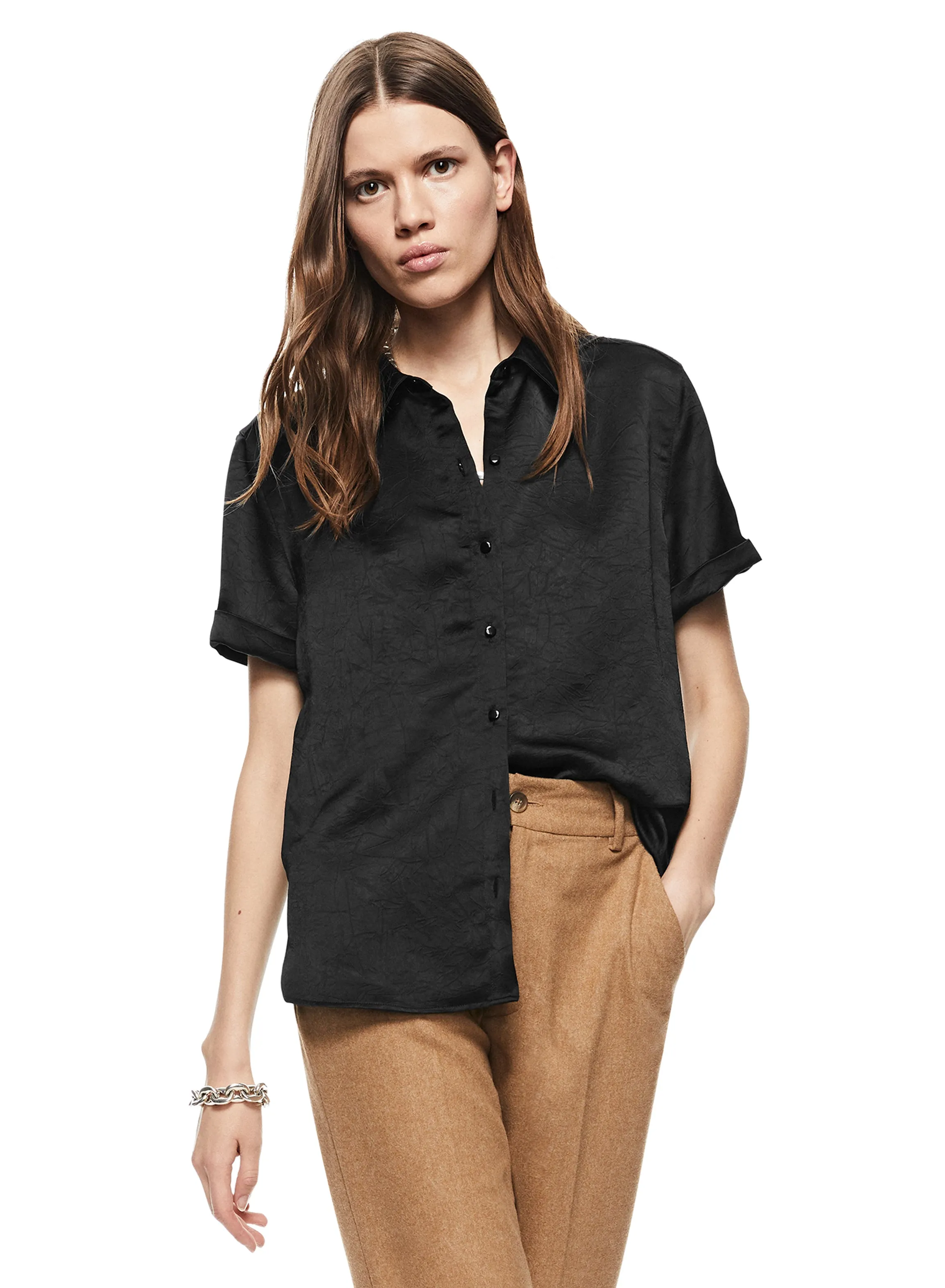 Short Sleeve Buttoned Shirt (Black)