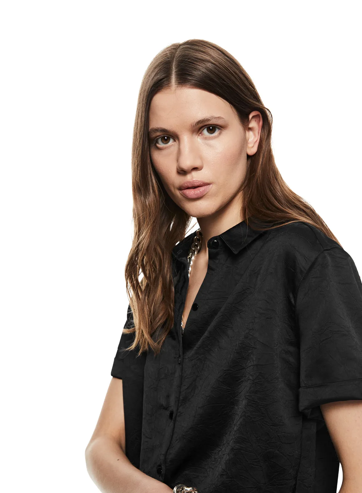 Short Sleeve Buttoned Shirt (Black)