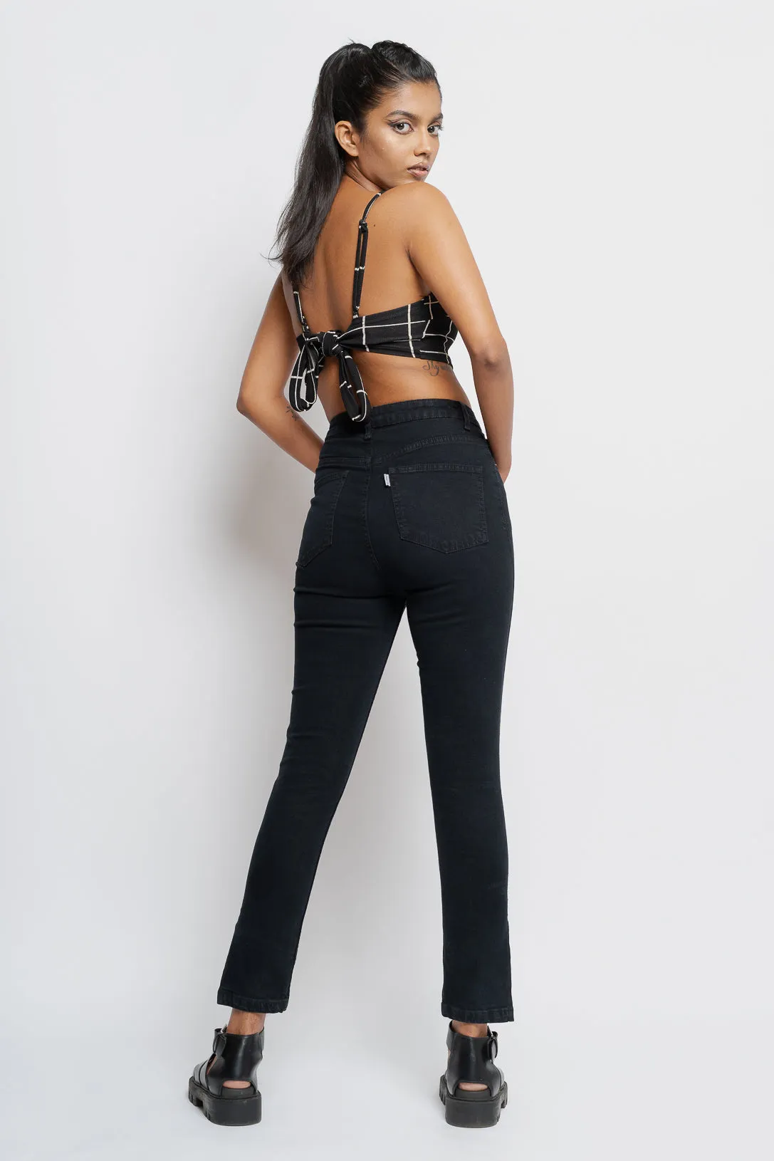 Side Slit Black Skinny Jeans