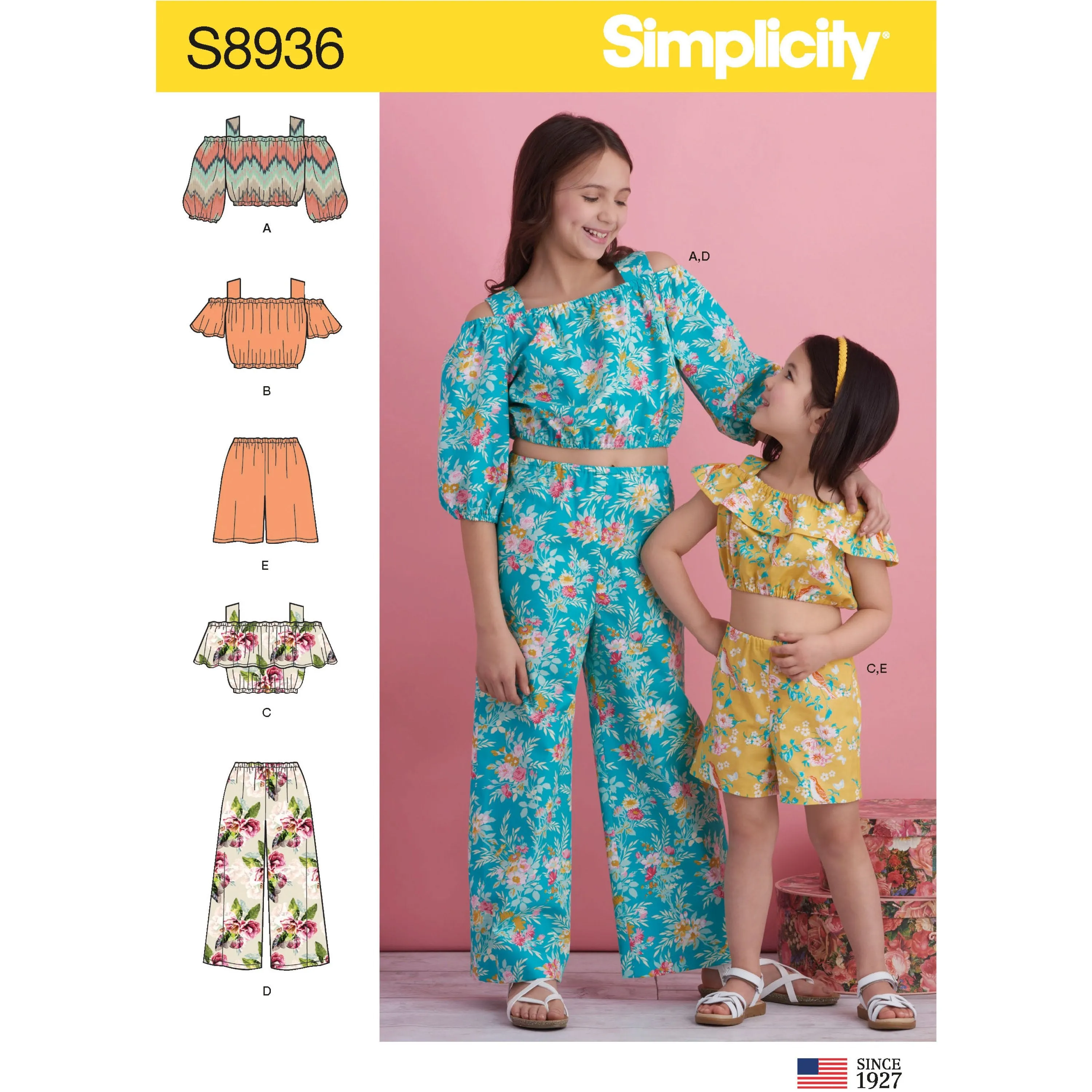 Simplicity Pattern 8936 Girl's Tops, Pants and Shorts