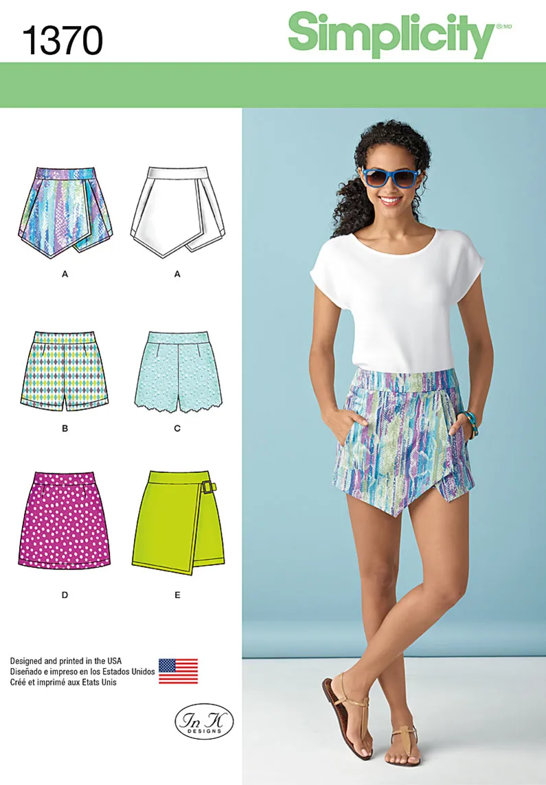 Simplicity Pattern S1370 Misses' Shorts, Skirt & 'skort'