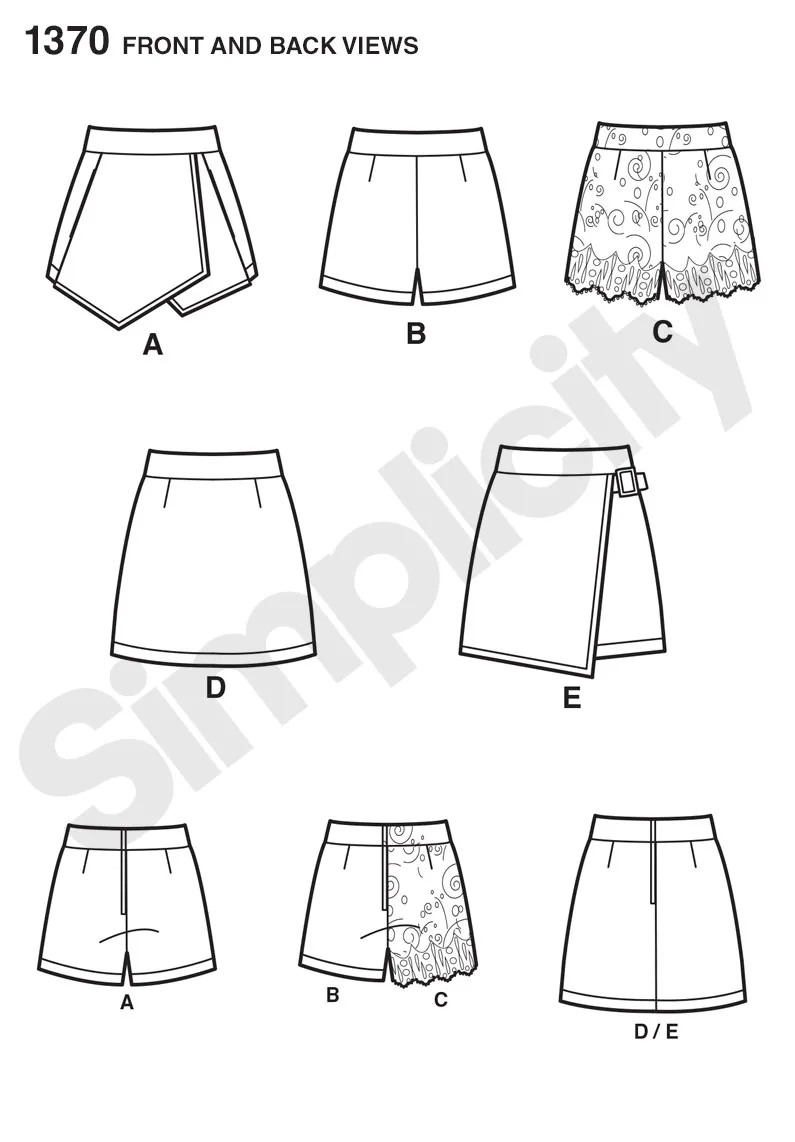 Simplicity Pattern S1370 Misses' Shorts, Skirt & 'skort'