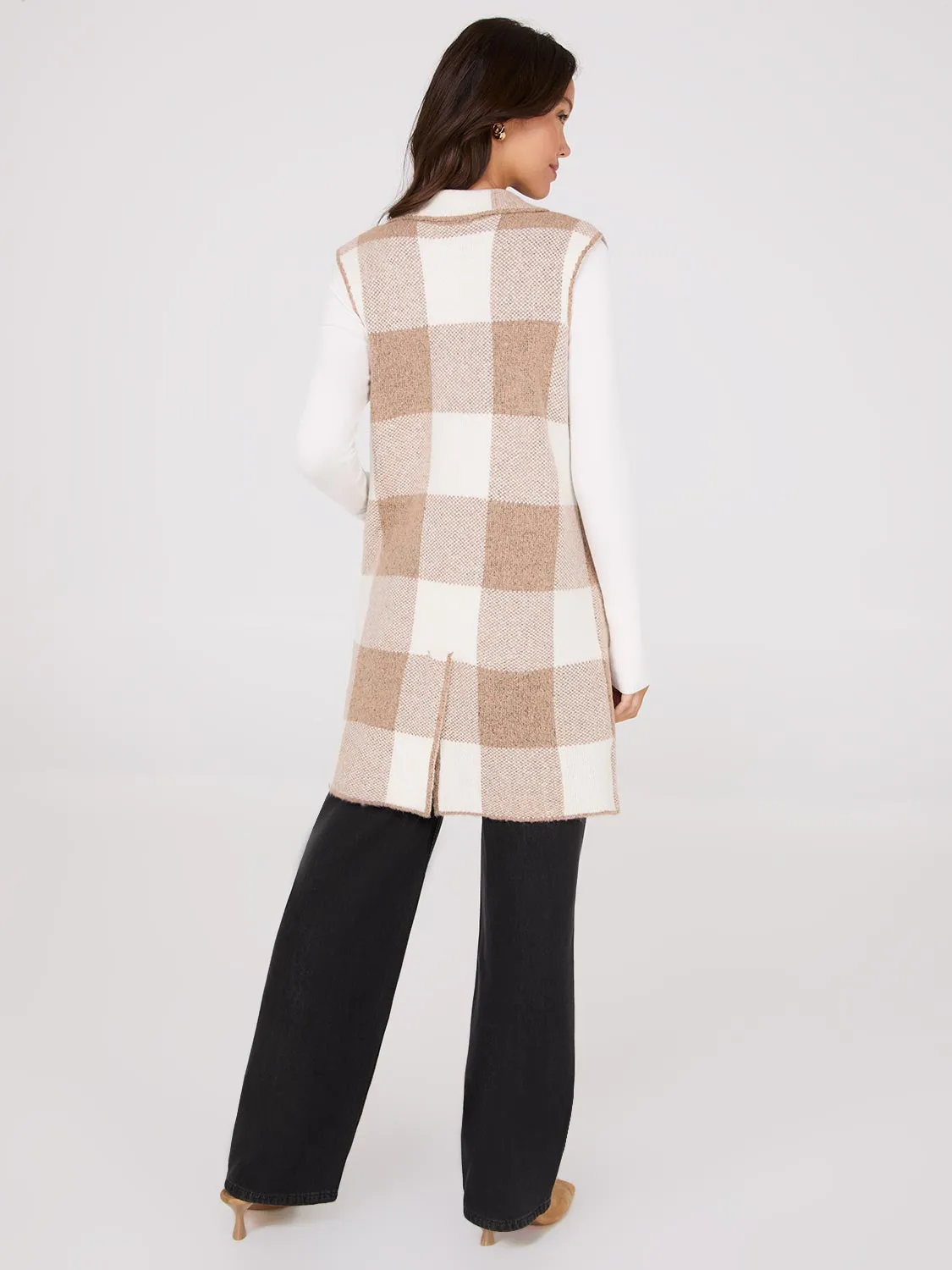 Sleeveless Plaid Collared Duster