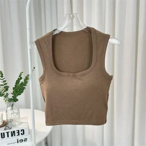 Sleeveless Tank Top Square Collar | Women's Square Collar Top - Chest