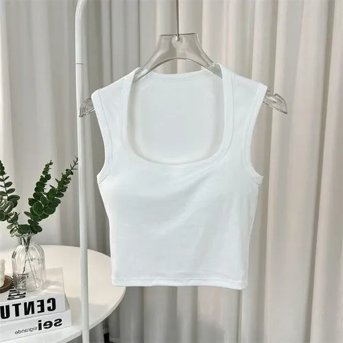 Sleeveless Tank Top Square Collar | Women's Square Collar Top - Chest