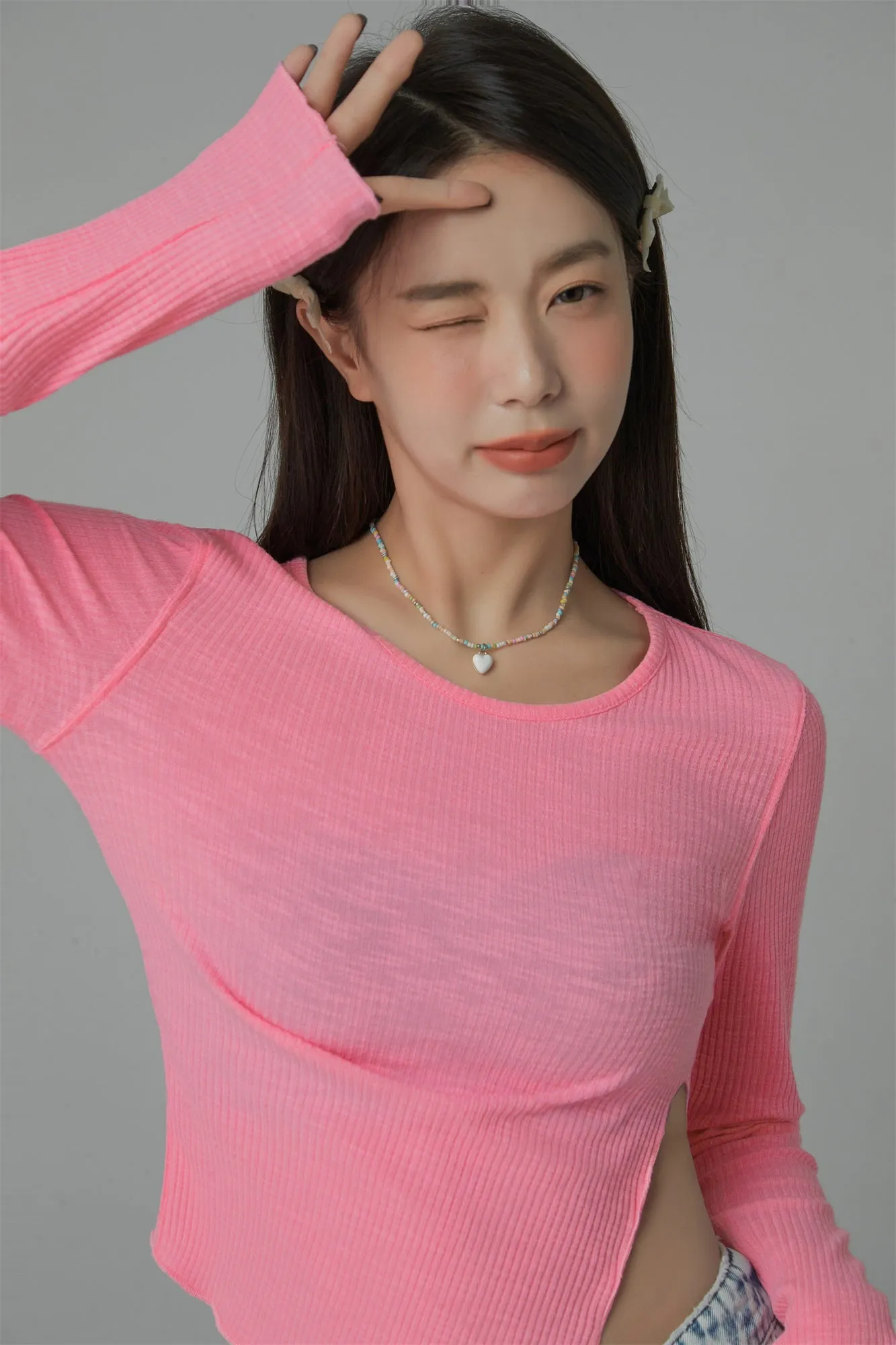 Slim Side Slit Long Sleeve T-Shirt