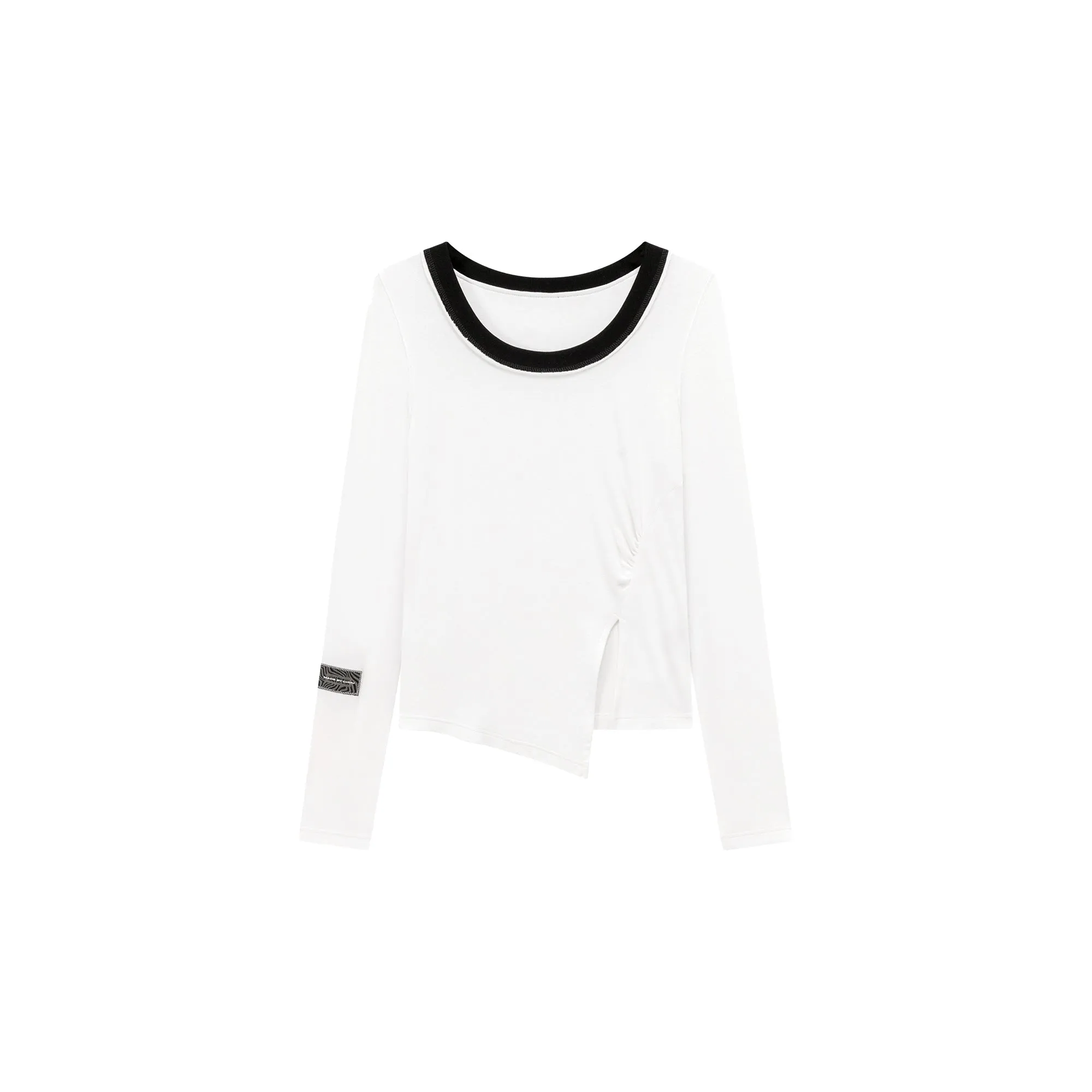 Slit Long Sleeve Simple T-Shirt