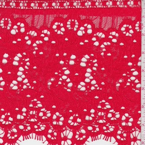 Striking Red Floral Corded Lace Fabric