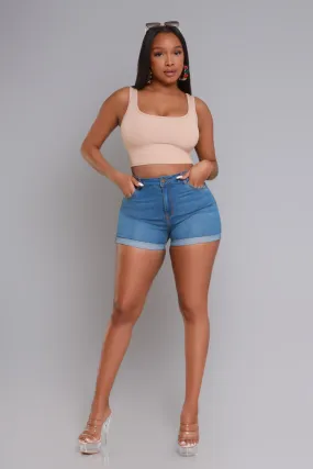 Take A Lap High Rise Cuffed Denim Shorts - Medium Wash