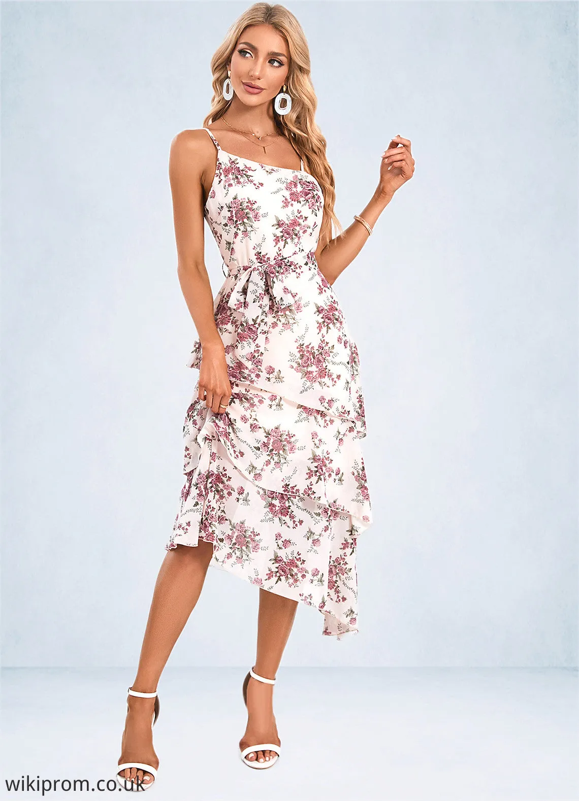 Teagan Floral Print Asymmetrical Elegant A-line Chiffon Asymmetrical Dresses SWKP0022338