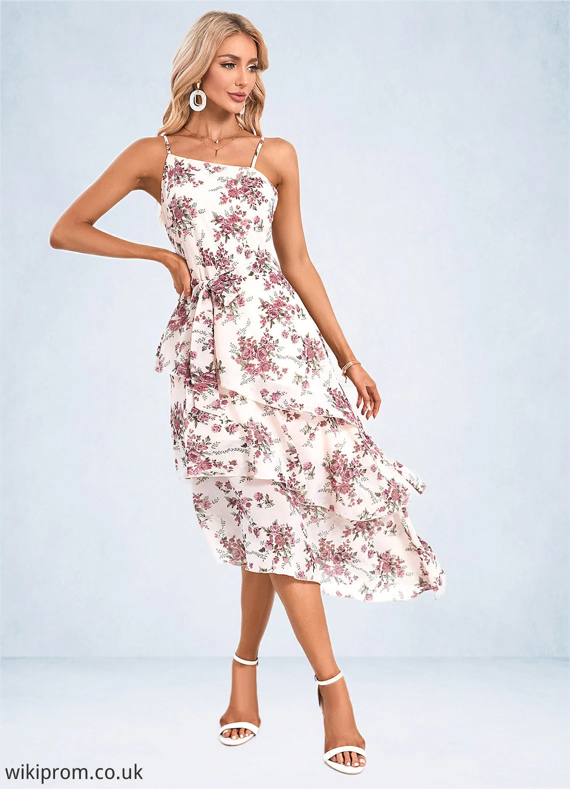 Teagan Floral Print Asymmetrical Elegant A-line Chiffon Asymmetrical Dresses SWKP0022338