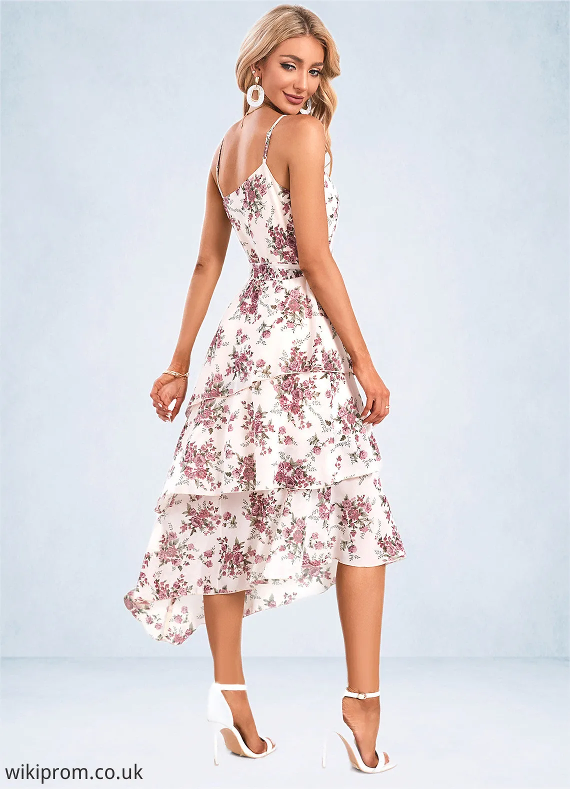 Teagan Floral Print Asymmetrical Elegant A-line Chiffon Asymmetrical Dresses SWKP0022338