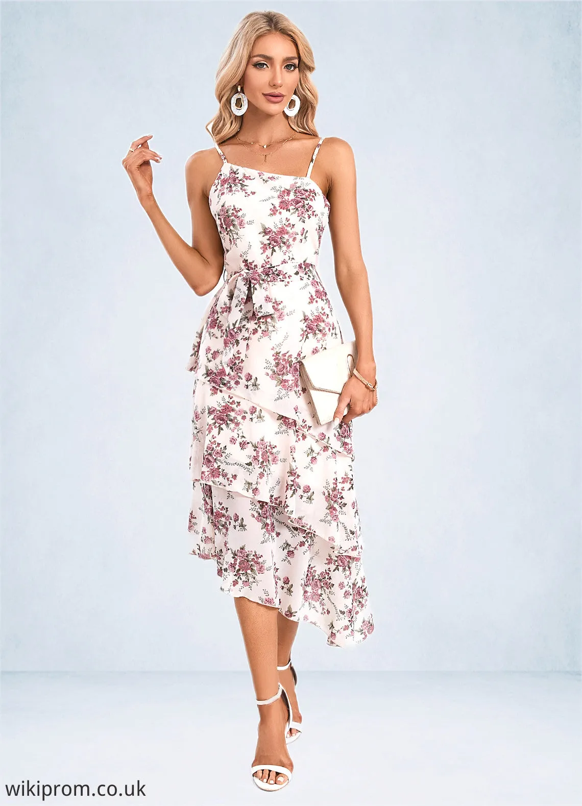 Teagan Floral Print Asymmetrical Elegant A-line Chiffon Asymmetrical Dresses SWKP0022338