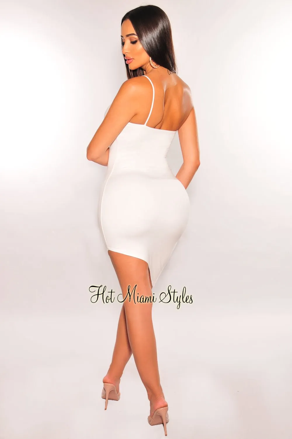 White Gold Chain One Shoulder Asymmetrical Dress