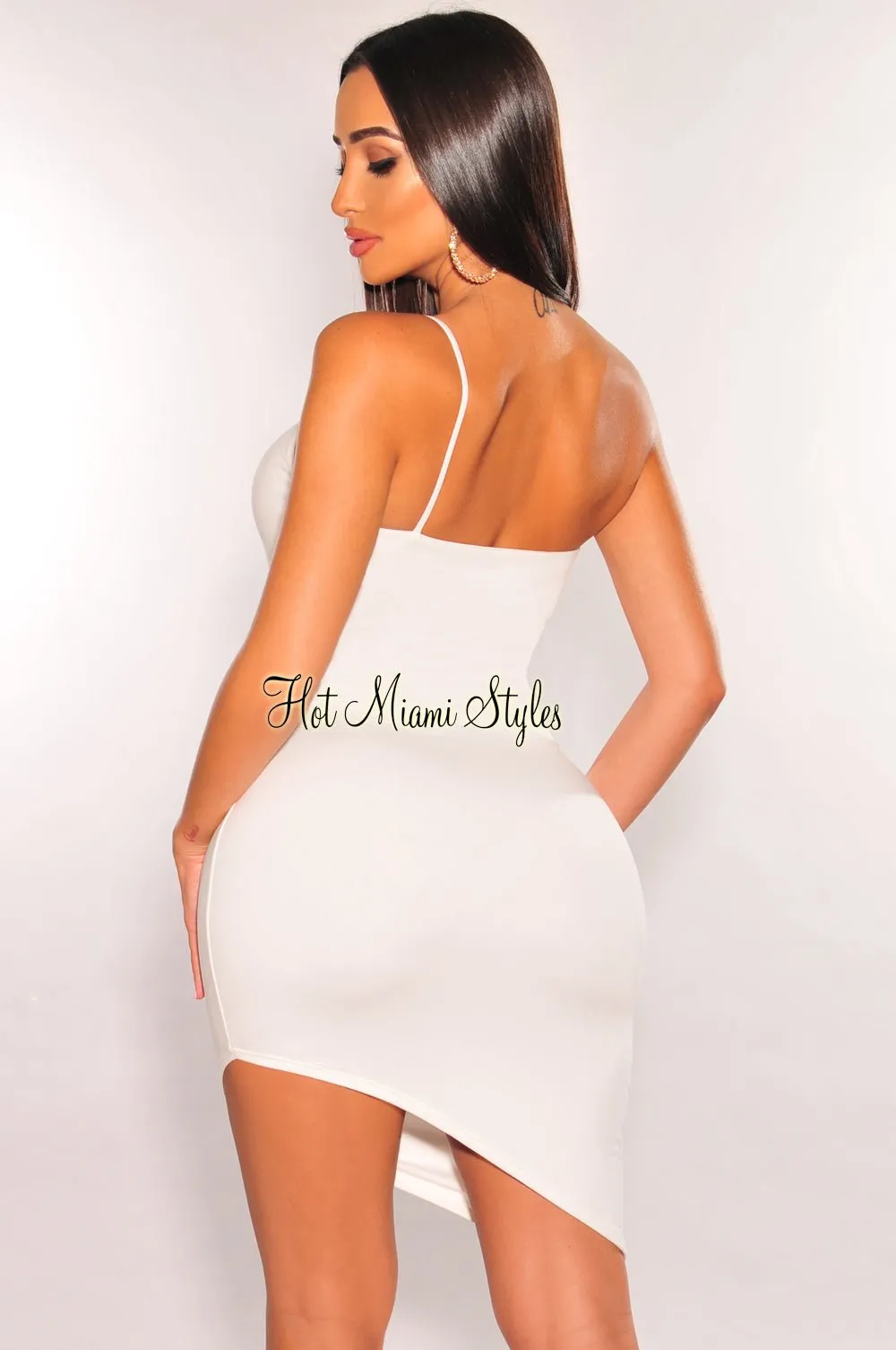 White Gold Chain One Shoulder Asymmetrical Dress