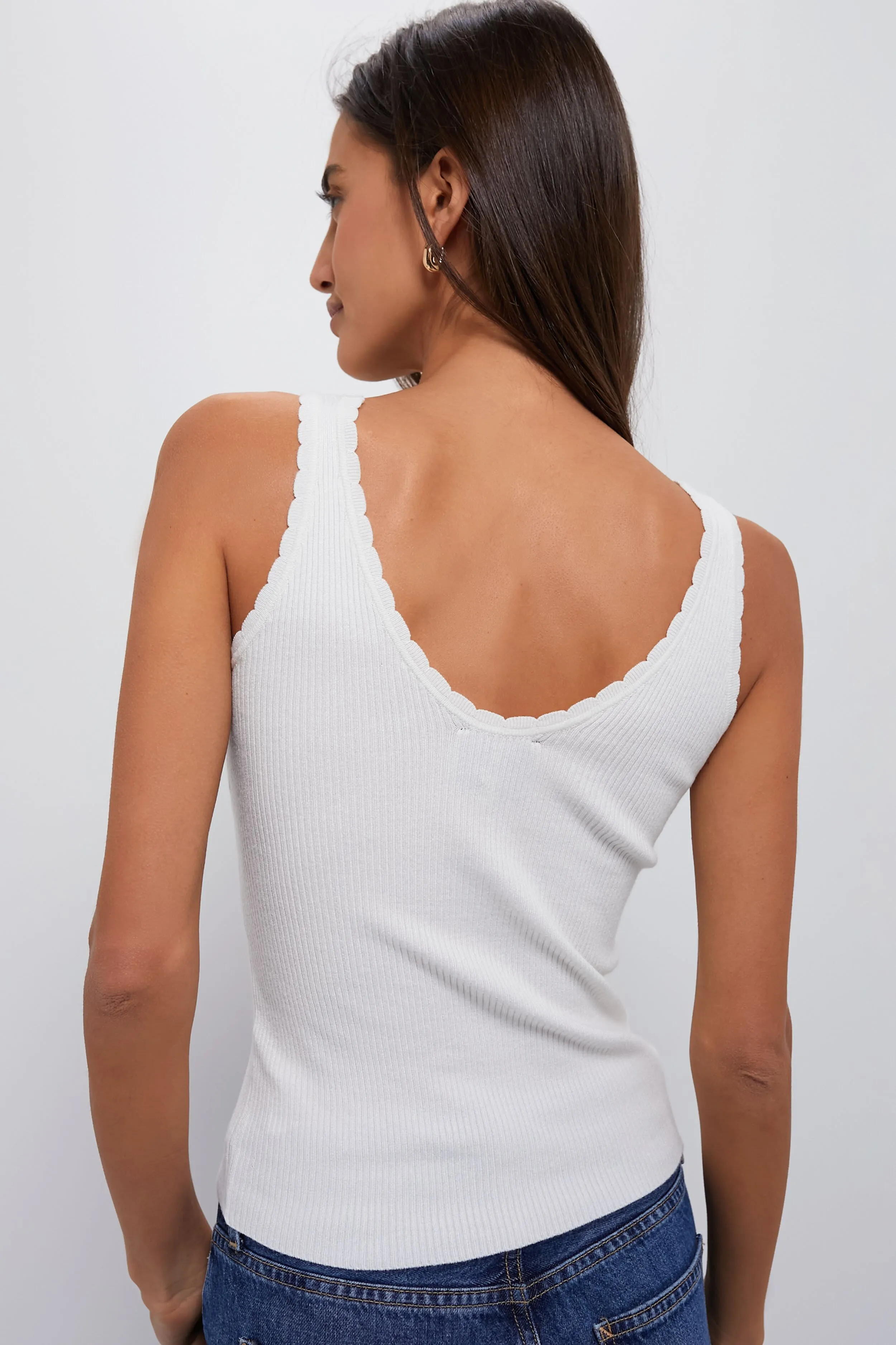 White Scalloped Rib Heidi Knit Tank