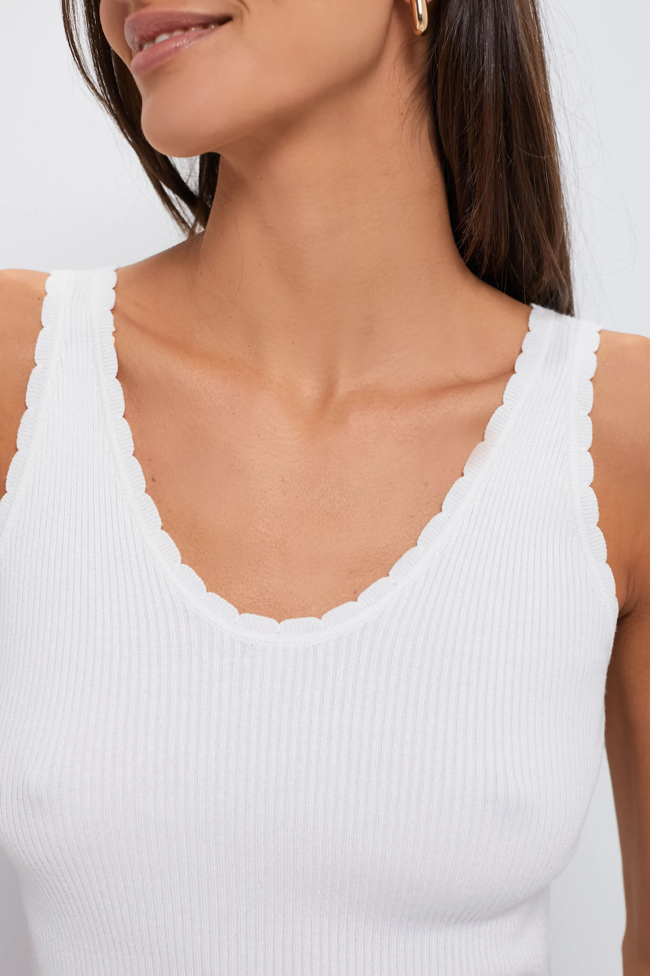 White Scalloped Rib Heidi Knit Tank