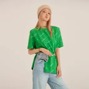 Wide Side Slit Green T-Shirt