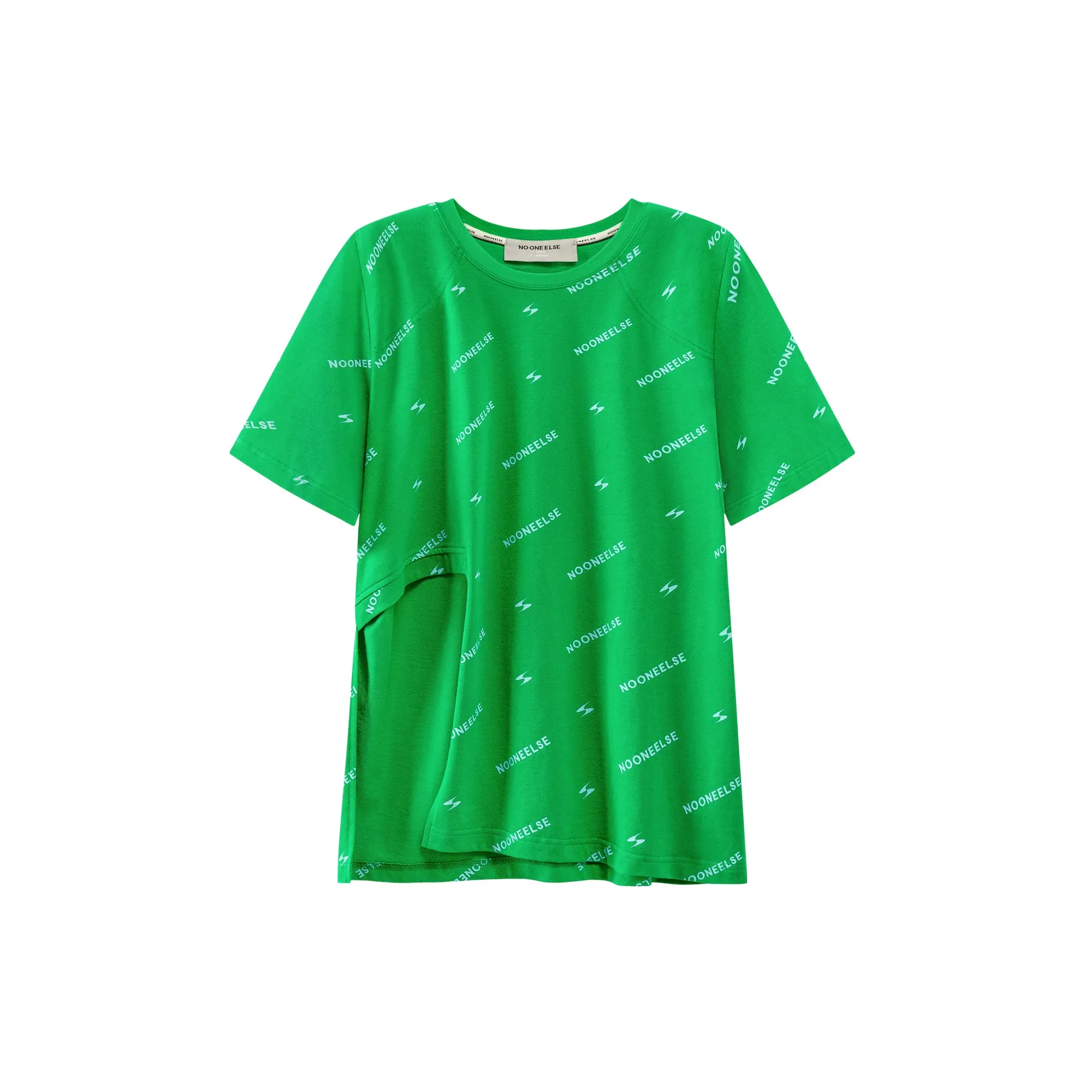 Wide Side Slit Green T-Shirt