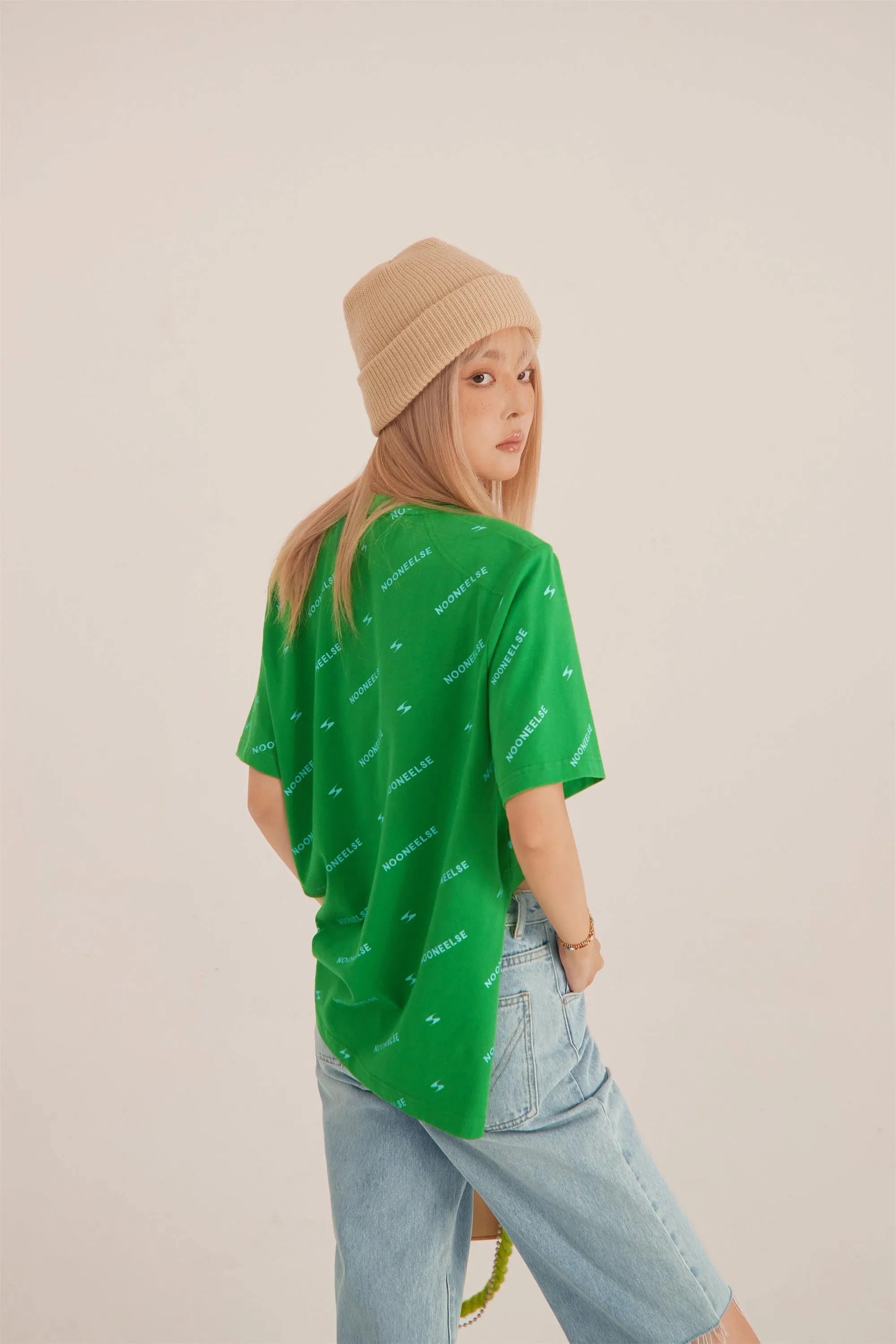 Wide Side Slit Green T-Shirt