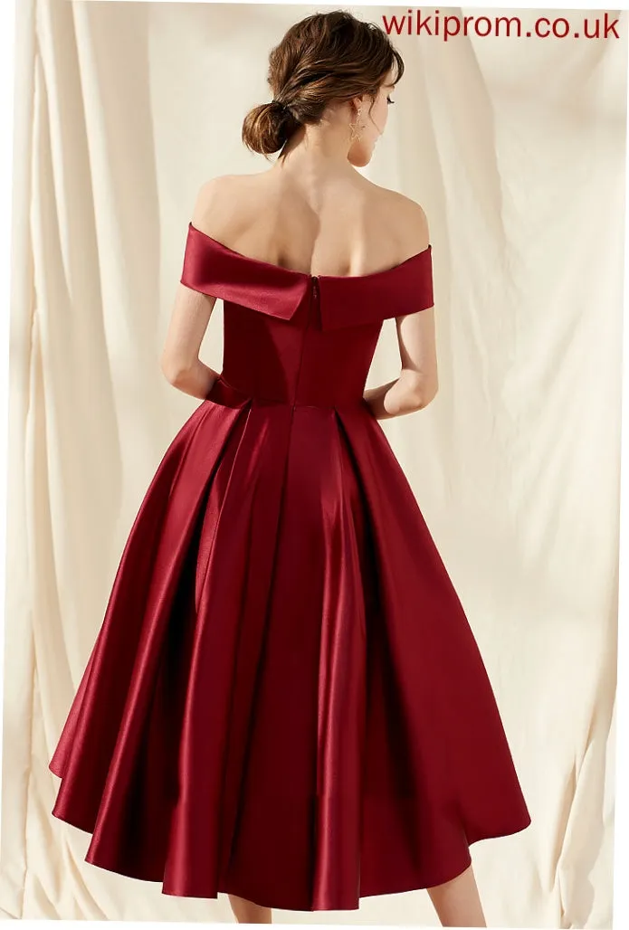 With Off-the-Shoulder Dress A-Line Homecoming Dresses Homecoming Asymmetrical Pockets Jamie Satin