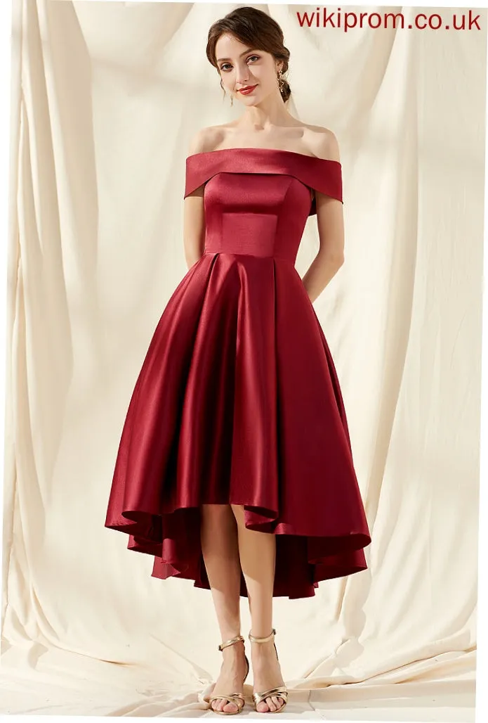 With Off-the-Shoulder Dress A-Line Homecoming Dresses Homecoming Asymmetrical Pockets Jamie Satin