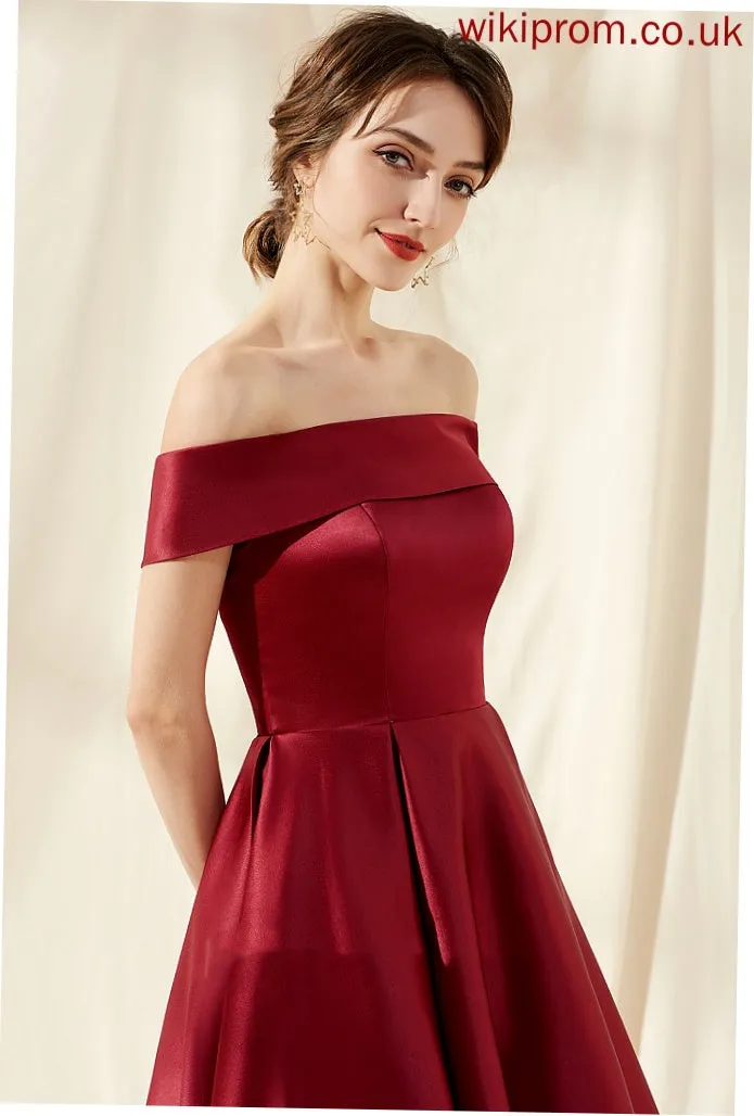 With Off-the-Shoulder Dress A-Line Homecoming Dresses Homecoming Asymmetrical Pockets Jamie Satin