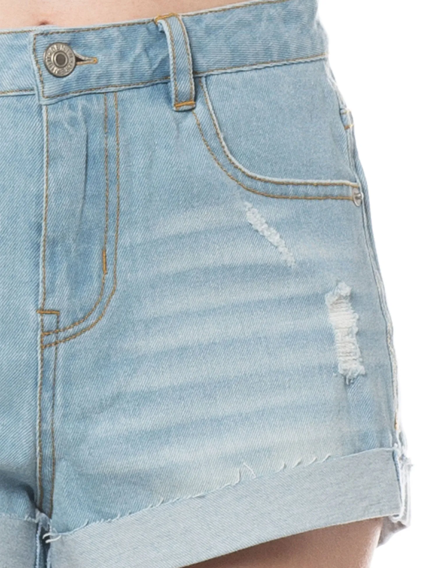 Women's Distressed Denim Shorts Folded Hem