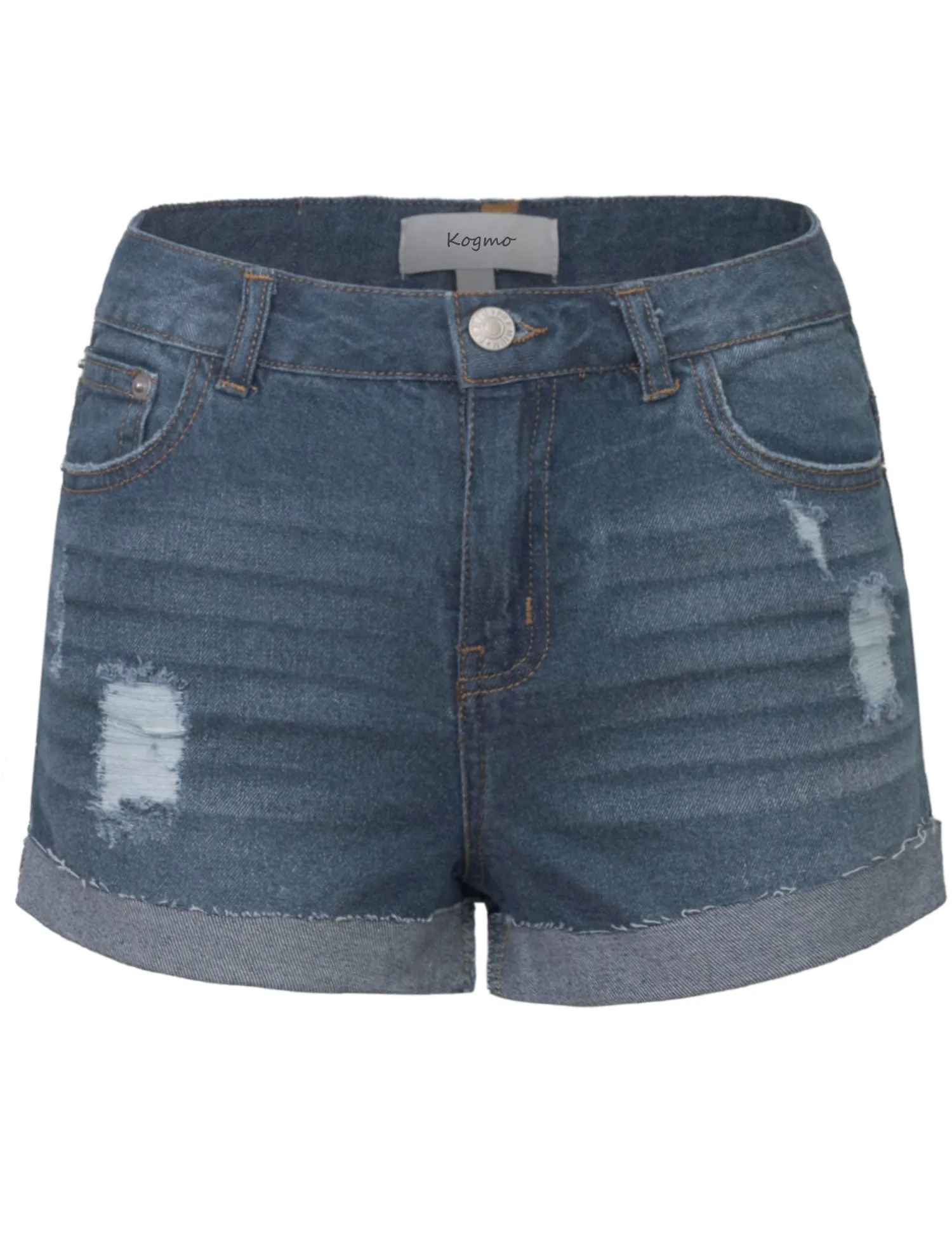 Women's Distressed Denim Shorts Folded Hem